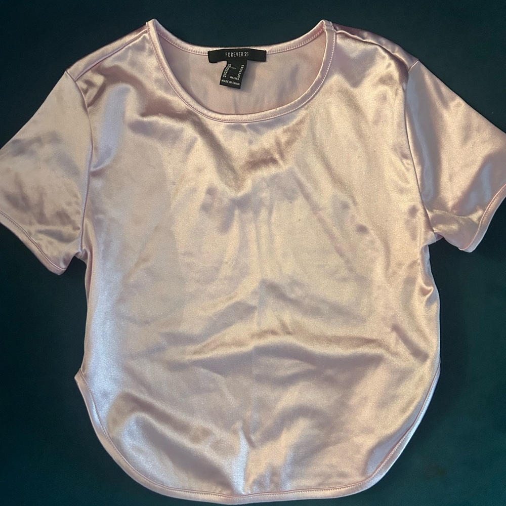 Forever 21 Light Pink Satin Short Sleeve Top